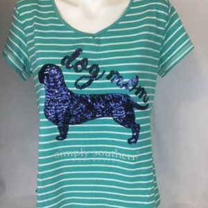 Simply Southern Sequin Dog Mom NWT Green and White